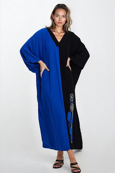 VAGGON Women's Saks Front Button Double Pocket Plus Size Viscose Dress Vs00334