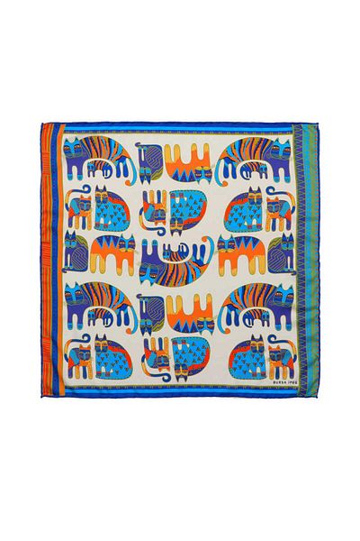 Bursa İpek Turquoise Orange Patterned Silky Handkerchief