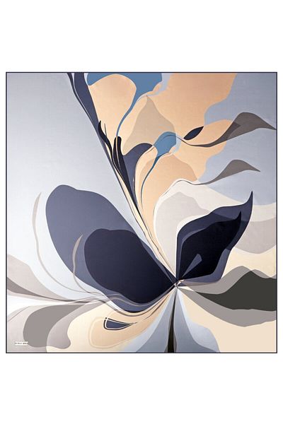 Bursa İpek Marine Orchid Pattern Twill Silk Scarf