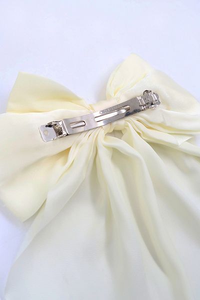 VAGGON Women's Ecru Satin Large Ribbon Clip Hair Clip Prmx13849