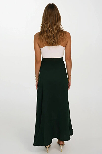 VAGGON Women's Green Asymmetrical Cut Button Closure Muslin Skirt Vs00207