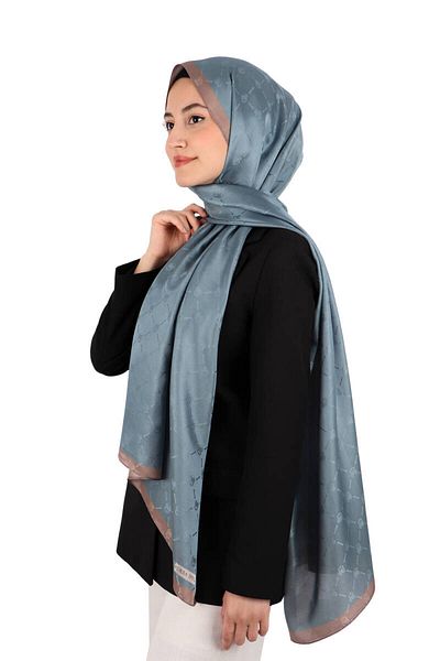 Bursa İpek Indigo Chain Monogram Pattern Silk Shawl