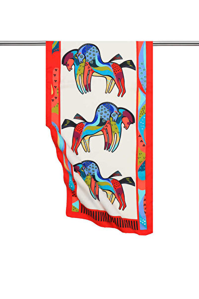 Bursa İpek Κόκκινο μαύρο μοτίβο μεταξένιο μαντήλι