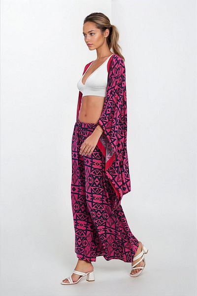 VAGGON Women's Pink Elastic Waist Pocket Trousers and Plus Size Viscose Suit Vs00330