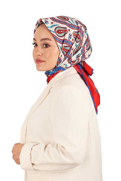 Bursa İpek Red Ivy Tulip Pattern Silky Scarf