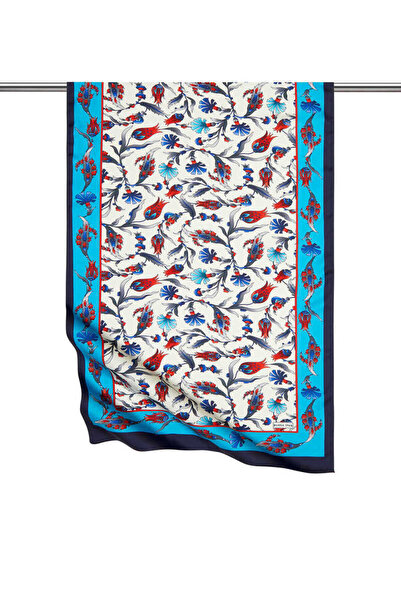 Bursa İpek وشاح حريري واسع بنمط زنبق القرنفل باللون الأزرق الداكن