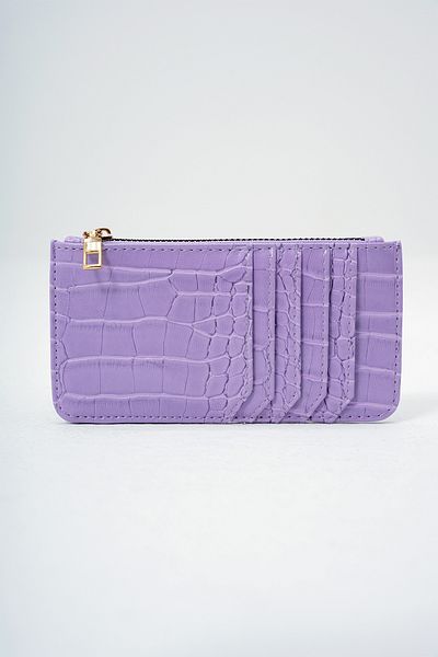 VAGGON Women's Lila Synthetic Leather Zippered Currency Compartment Croco Pattern Thin Card Holder Prmx14078