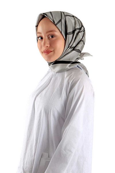 Bursa İpek Twill Silk Scarf - Dark Gray Mosaic Pattern