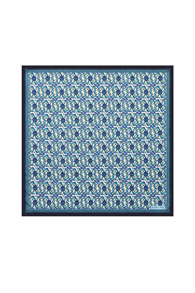 Bursa İpek Lacivert Sarmaşık Lale Desen İpeksi Mendil