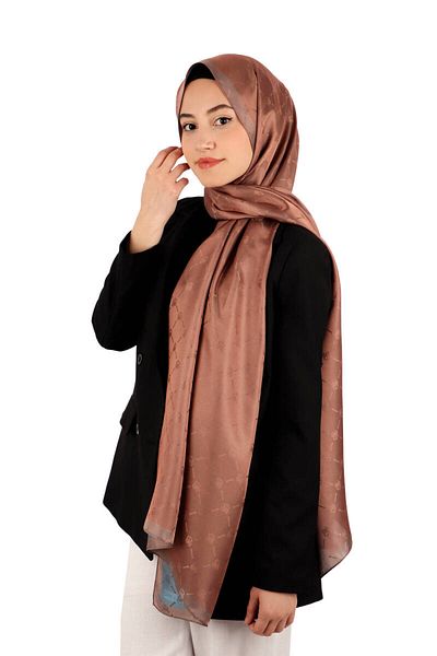 Bursa İpek Dark Salmon Chain Monogram Pattern Silk Shawl