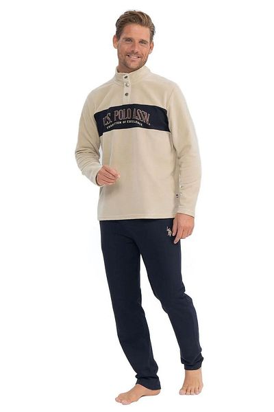 U.S. Polo Assn. Polo Assn. din SUA 18826 Bărbați fleece cu mânecă lungă guler vertical îmbrăcăminte confortabilă pentru acasă-bej