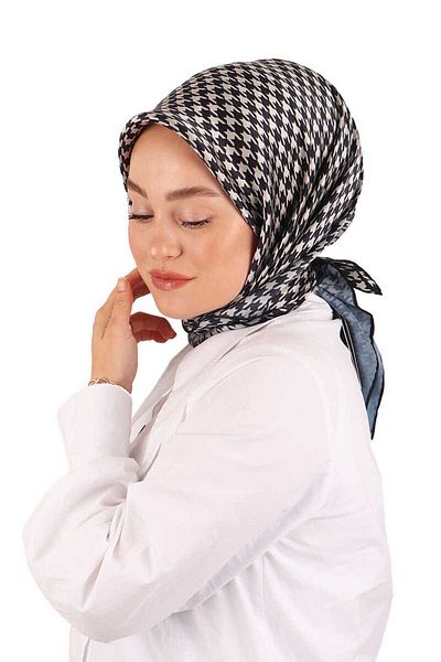 Bursa İpek Pink Houndstooth Pattern Sura Silk Scarf