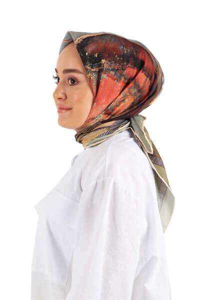 Bursa İpek Μαλακό κασκόλ με μοτίβο από μάρμαρο χακί