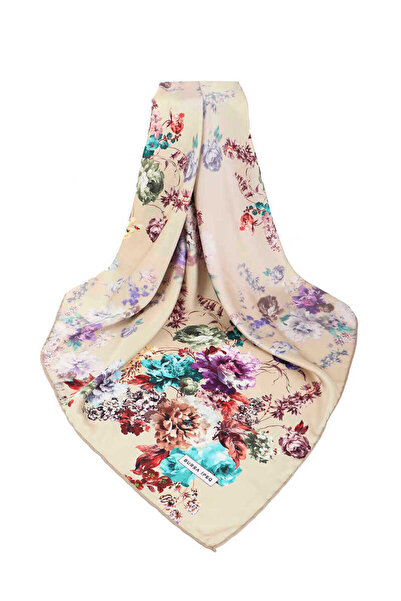 Bursa İpek Μπεζ μεταξένιο μαντίλι με μοτίβο Begonia