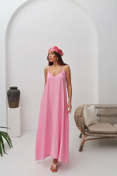 VAGGON Női rózsaszín kötélpántos, laza bélésű, lendületes ruha Vs0170