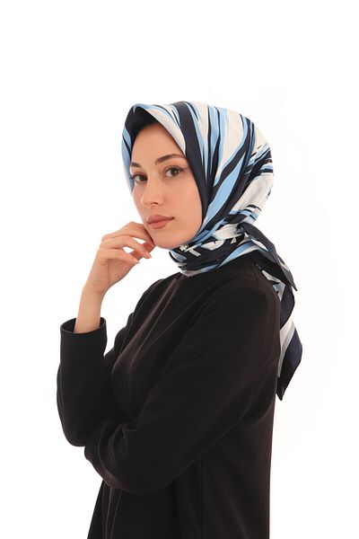 Bursa İpek Ice Blue Nilsu Pattern Twill Silk Scarf