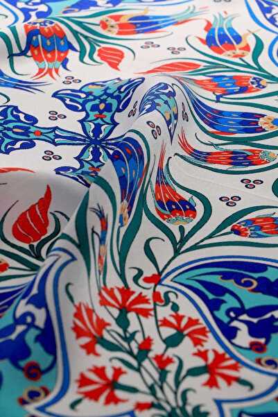 Bursa İpek Silk Handkerchief - Mint Sax, Carnation and Tulip Pattern