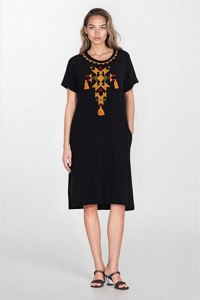 VAGGON Women's Yellow Boat Neck Short Sleeve Large Bede Viscose Dress Vs00354