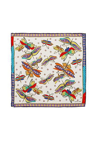 Bursa İpek منديل حريري منقوش باللون الأخضر المائي والأرجواني