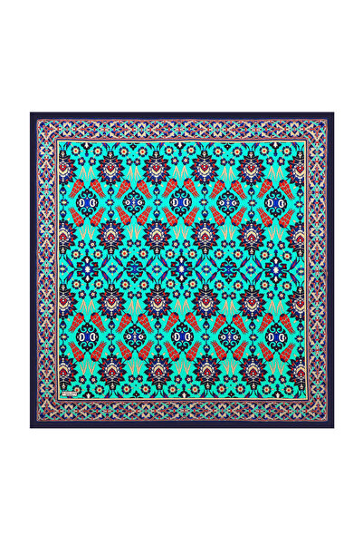 Bursa İpek Синьо-зелений шовковий шарф з візерунком тюльпанів