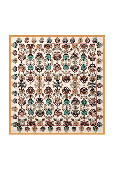 Bursa İpek Mustard Iznik Pattern Silk Scarf