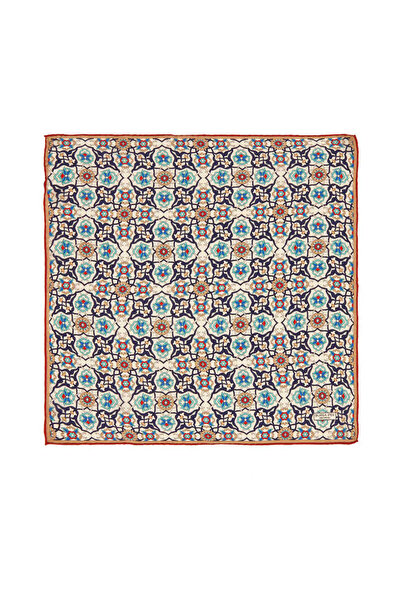 Bursa İpek Тъмносин и екрю керамичен спираловиден мотив копринен кърпичка