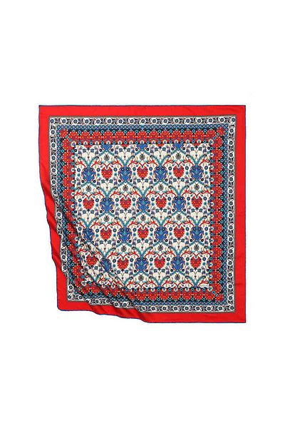 Bursa İpek Red Tile Tulip Pattern Silky Scarf