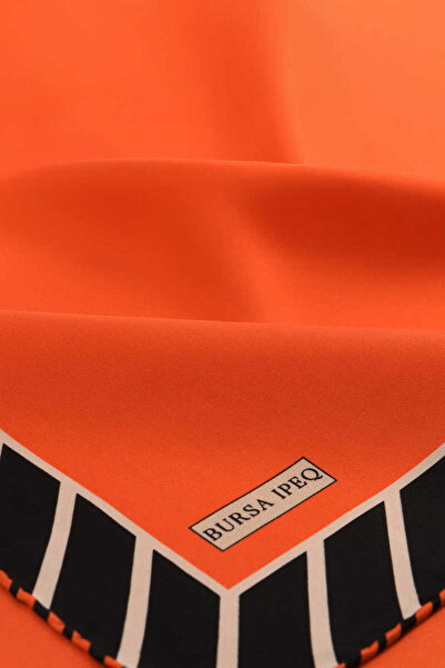 Bursa İpek Πορτοκαλί ριγέ μεταξωτό μαντήλι