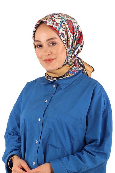 Bursa İpek Mustard Tile Tulip Pattern Silky Scarf