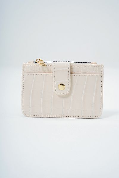 VAGGON Women's Cream Faux Leather Coin Compartment Croco Pattern Medium Size Card Holder Prmx14077