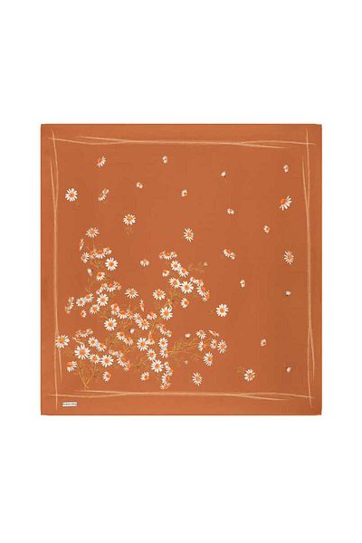 Bursa İpek Daisy Patterned Copper Twill Silk Scarf