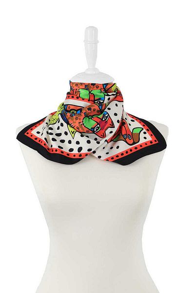 Bursa İpek Black Orange Patterned Silky Scarf