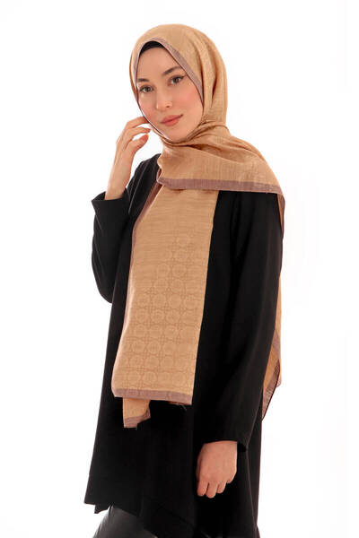 Bursa İpek Camel Butterfly Monogram Pattern Silk Cotton Shawl
