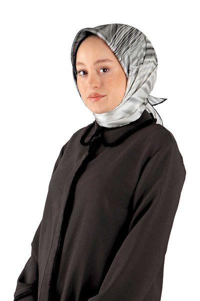 Bursa İpek Gray Silk Scarf - Rainbow Patterned Sura