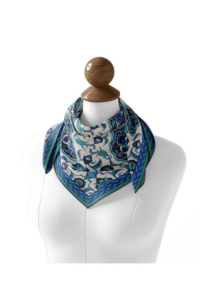 Bursa İpek Soft Scarf - Water Green Tile Pattern