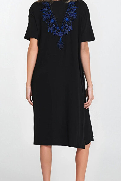 VAGGON Women's Blue Boat Neck Pocket Plus Size Viscose Dress Vs00352