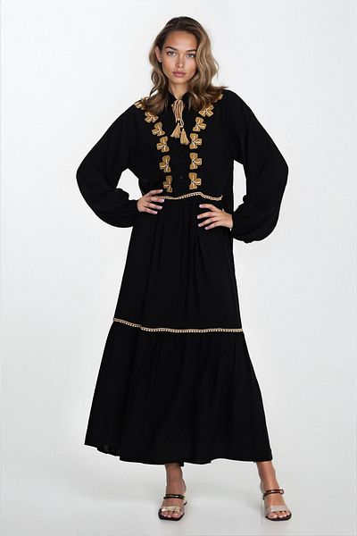 VAGGON Women's Black Half Button Closure Front Large Bende Viscose Dress Vs00345
