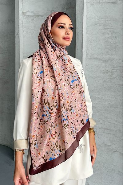 Stella Eşarp Ethnic Leopard Flower Pattern Brown Soft Cotton Shawl