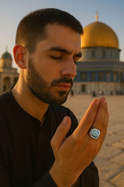 vogutima Erkek Gümüş Yüzük - Hz. Süleyman Mührü Işlemeli Üç Sıra Zirkon Taşlı • Işıklı Kutuda Yüzük