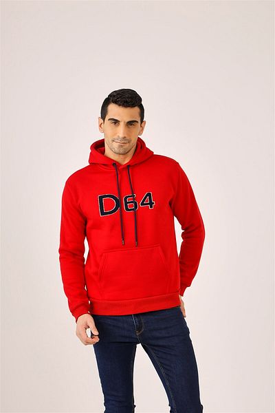 Dufy Red Men's Regular Fit Printed Hooded Sweat-Shirt - 91824