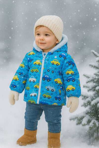 Tosyalı Burak Bebe Thick Fiber Unisex Children's Coat - Wind and Waterproof, Hooded Winter Design