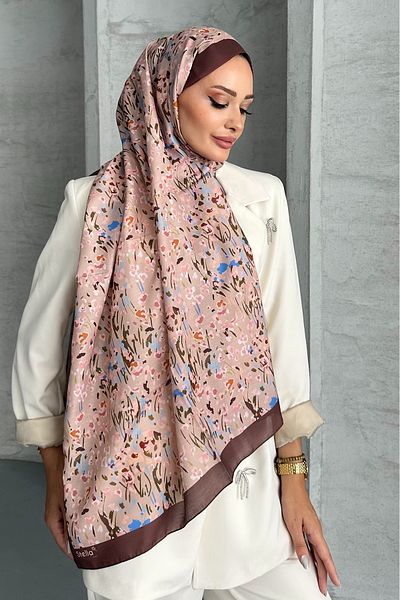 Stella Eşarp Ethnic Leopard Flower Pattern Brown Soft Cotton Shawl