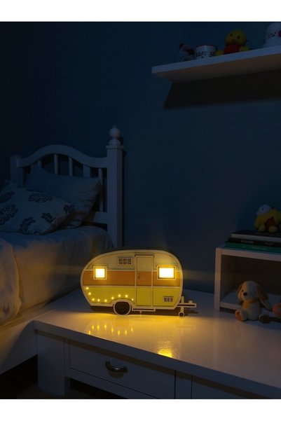 M.ART DEKORASYON Caravan Decorative Lighting and Night Light Wooden Mdf (Handmade)
