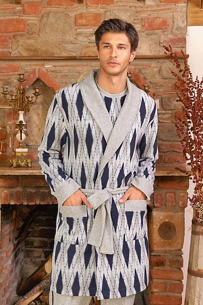 Cossy By Aqua 24421 Men's Fleece Dressing Gown-Navy Blue