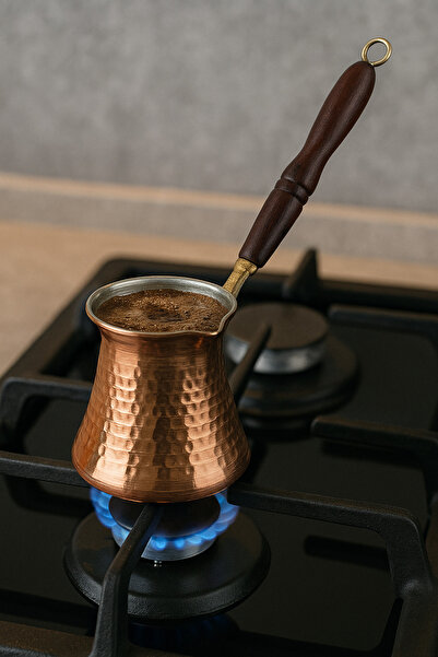 Copper Tech Bakır Cezve Ahşap Saplı 3 Fincanlık