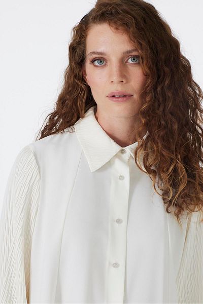 Zühre Buttoned Ecru Tunic with Sleeve Detail T-1588