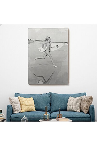 SONİKON LİNE Kanvas Tablo, Duvar Dekoru, Sörfçü Çıplak Kadın, Dekoratif, 5240