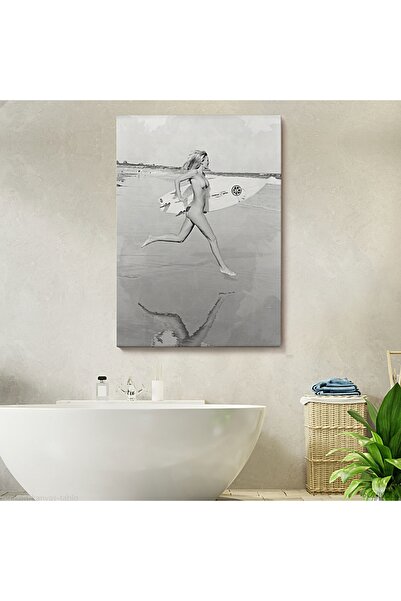 SONİKON LİNE Kanvas Tablo, Duvar Dekoru, Sörfçü Çıplak Kadın, Dekoratif, 5240