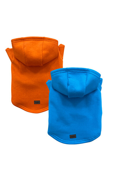 Buddy Store Mavi Turuncu Ikili Paket Hoodie Kedi Köpek Kıyafetleri Sweatshirt Hoodie