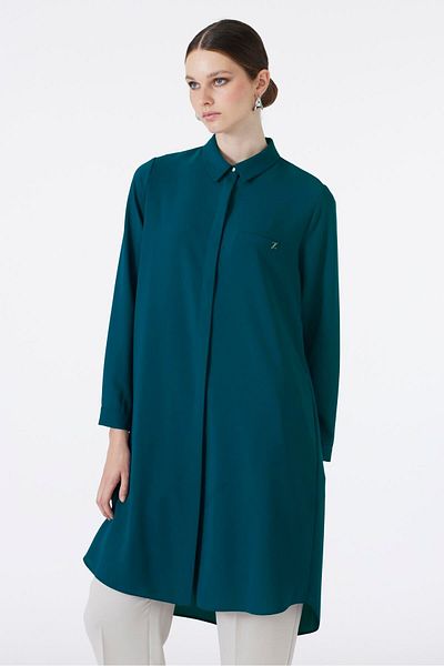 Zühre Indigo Tunic with Hidden Button Detail T-0767